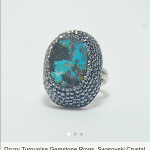 Druzy Swarovski Turquoise adjustable ring